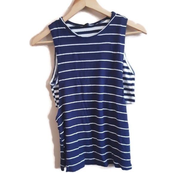 Rebel sugar sailor navy striped built in bralette tank top size large - Picture 1 of 2